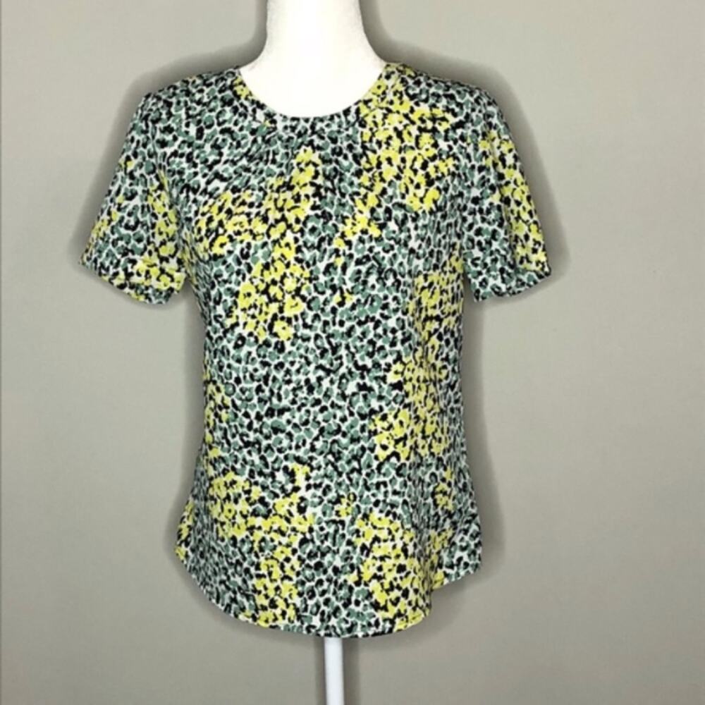 Banana Republic‎ Blouse Women Small Yellow Green Leopard Print Open Back Top